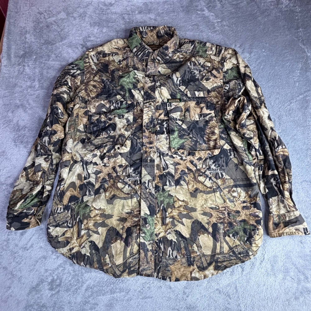 Remington Mossy Oak Camo Shirt Mens Large Brown Green Vented Fishing Hunting L